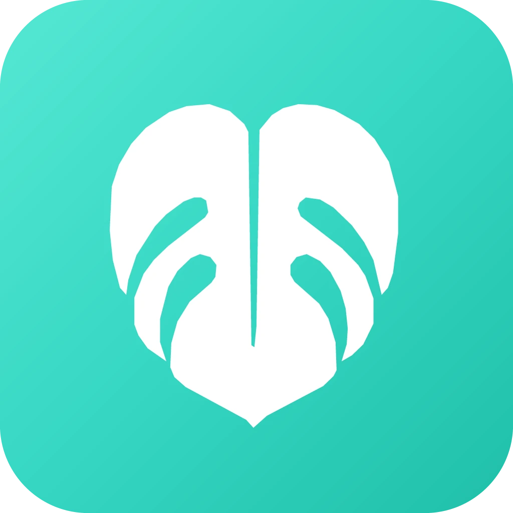 PlantAI app icon: a white monstera leaf on a teal rounded-square background